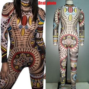 Burning Man Festival Bodysuit For Women Tribal Tattoo Jumpsuit